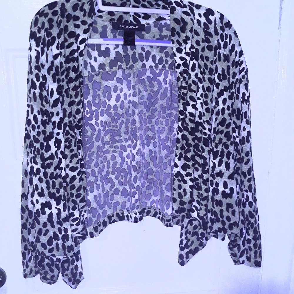 Ashley Stewart Leopard Pleated Open front Blazer